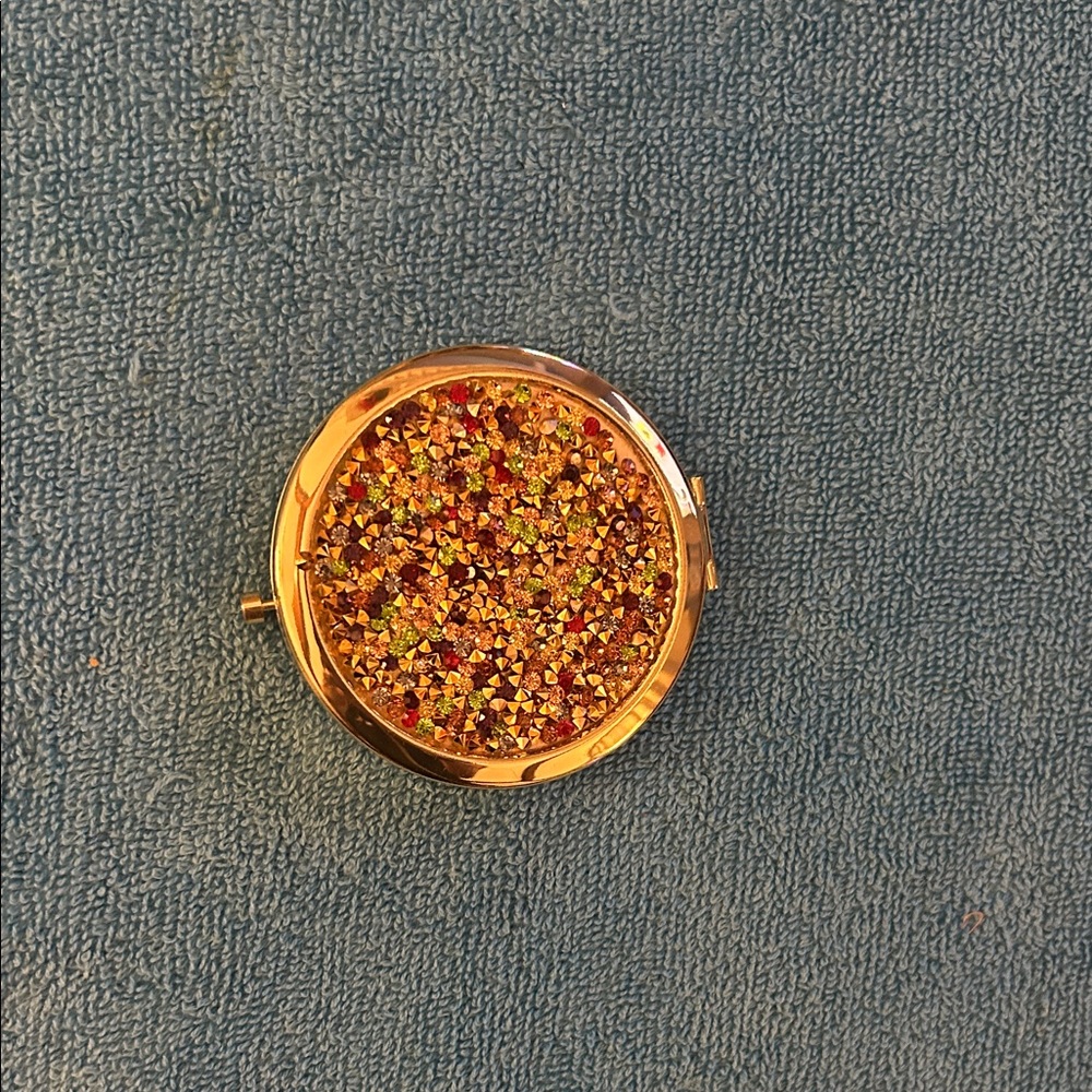 Round Gold and Multicolor Glitter Compact MIrror